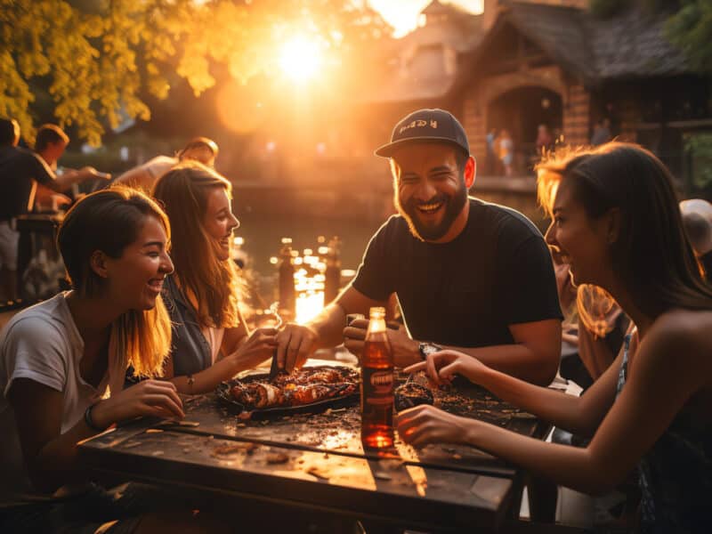 freunde-trinken-bei-einem-food-festival-in-europa-deutsches-dorf